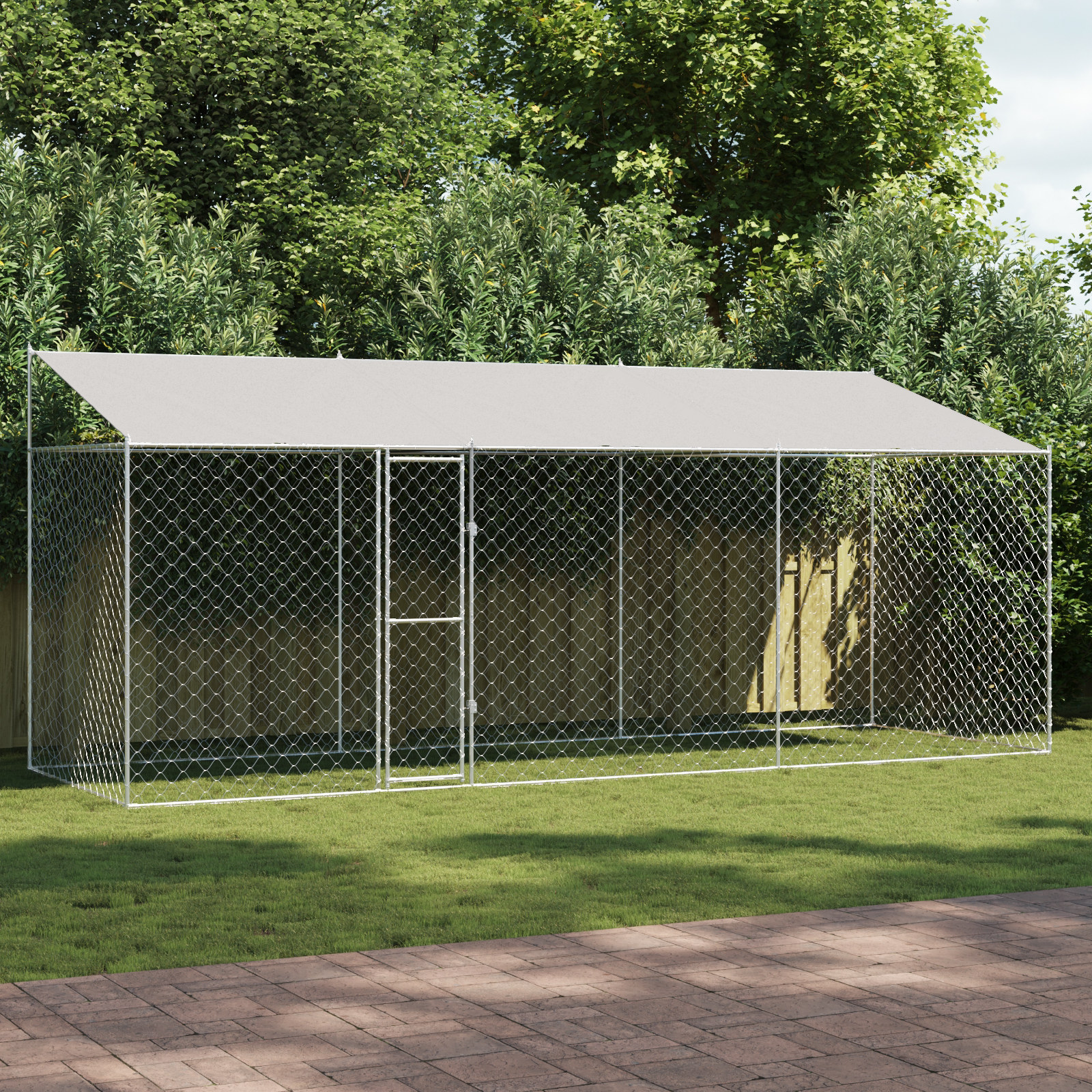 Dog Cage with Roof Silver 600 x 200 x 256 cm Steel and PE