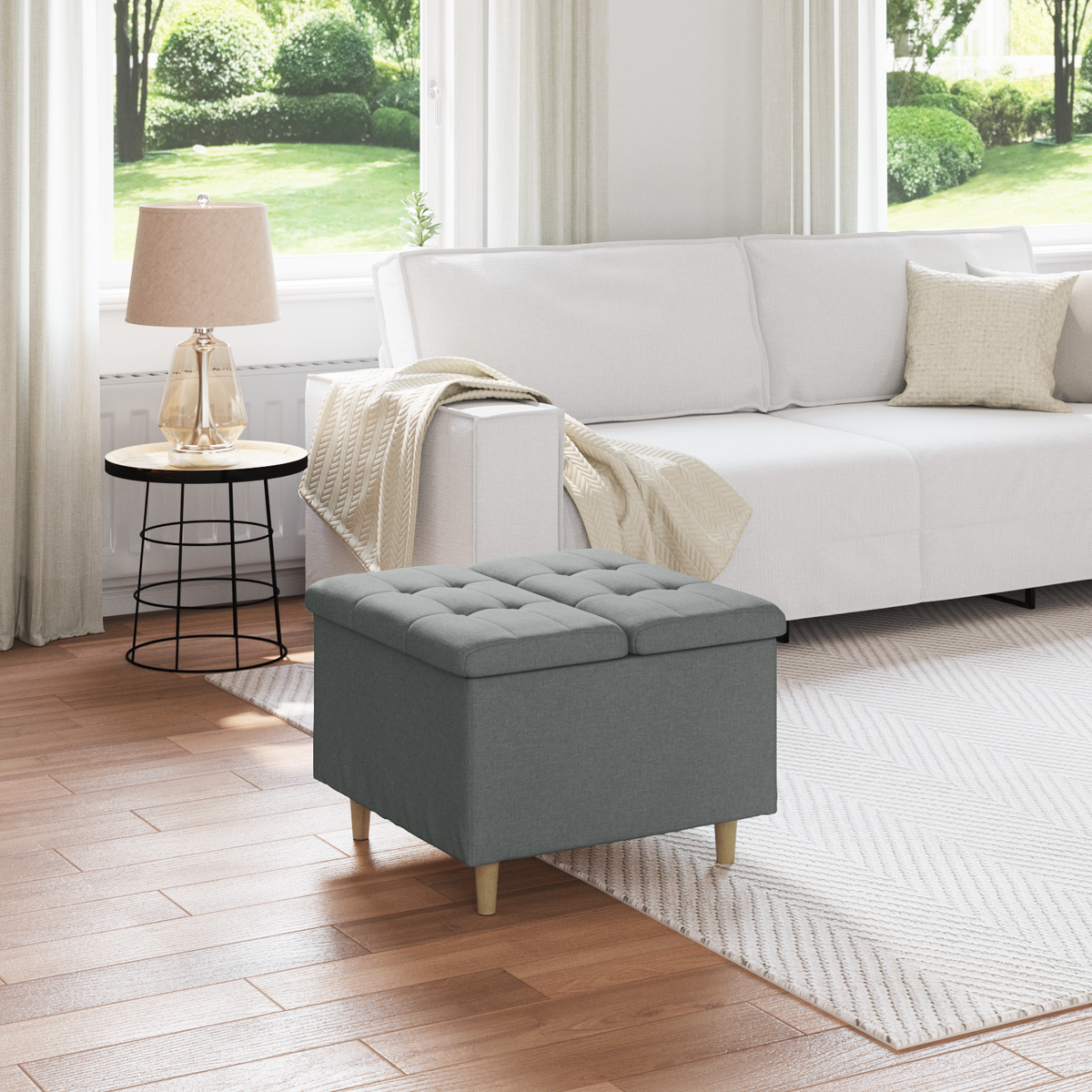 Storage Ottoman with Cushion Dark Grey 60 x 60 x 45 cm Fabric