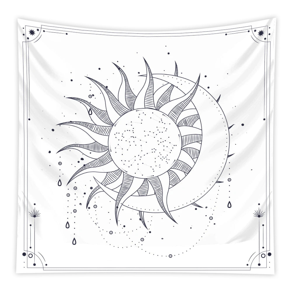 Anyhouz Tapestry White Sun and Moon Dance 150x100cm Psychedelic Scene Art Hippie Bohemian Decorative Sheet