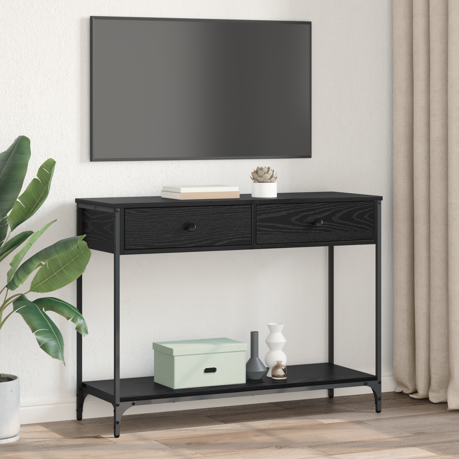 Console Table Black Oak 100 x 34,5 x 75 cm Engineered Wood