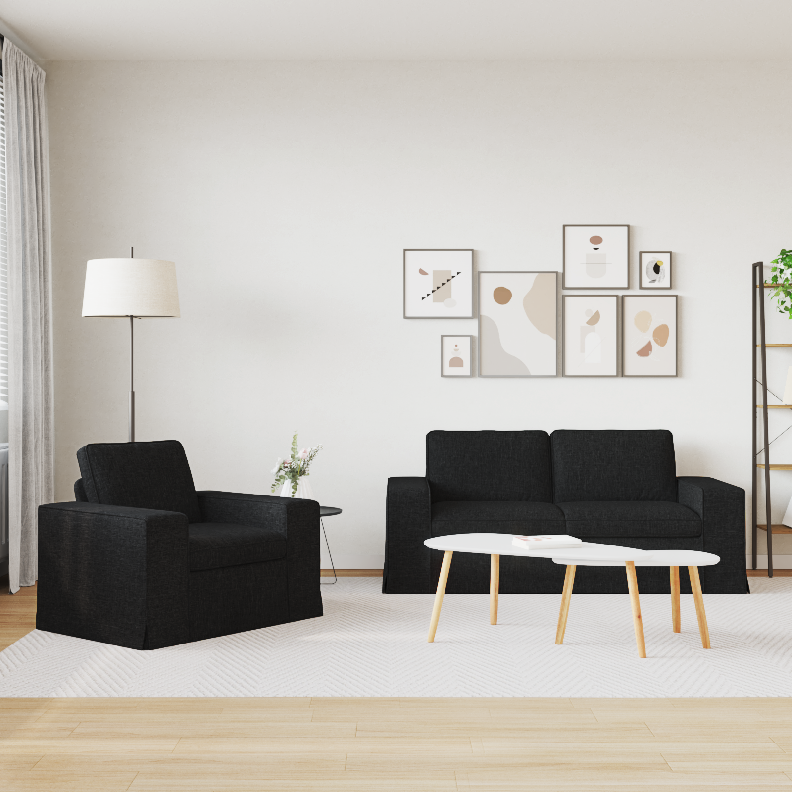 Sofa Set 2 pcs Black 182 x 80 x 82 cm Fabric