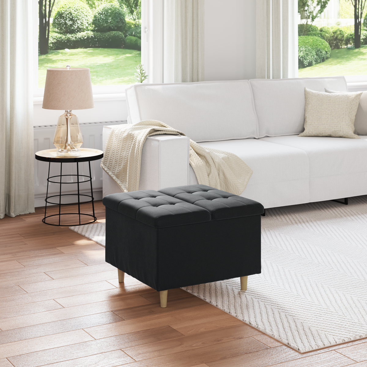 Storage Ottoman with Cushion Black 60 x 60 x 45 cm Velvet