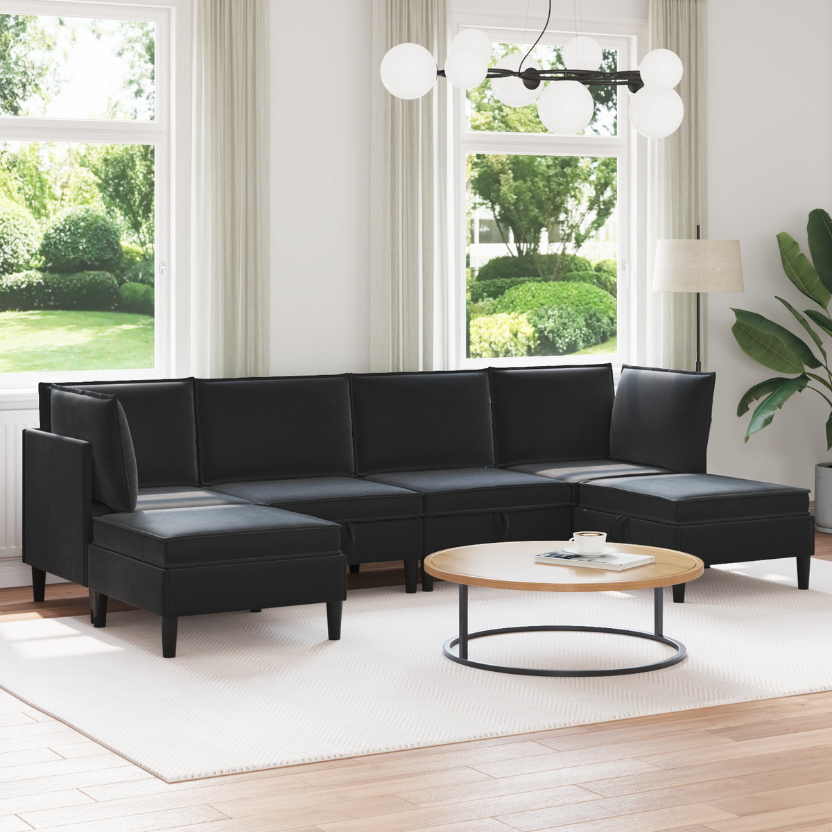 Living Room Furniture Set with Cushion 6 pcs Black Velvet