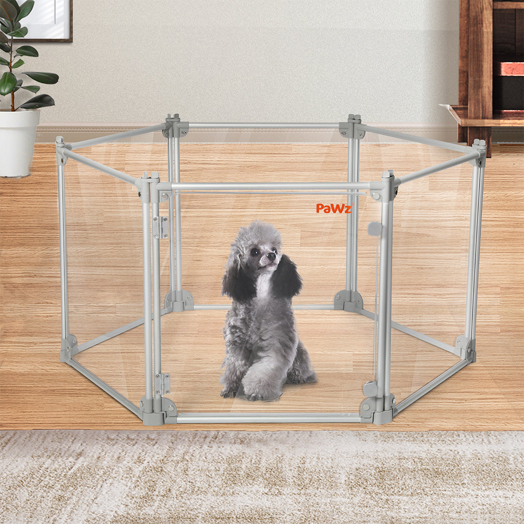 Pawz Pet Playpen Transparent Acrylic Clear Folding Dog Fence Kennel 6 Panel-1954802349851676678