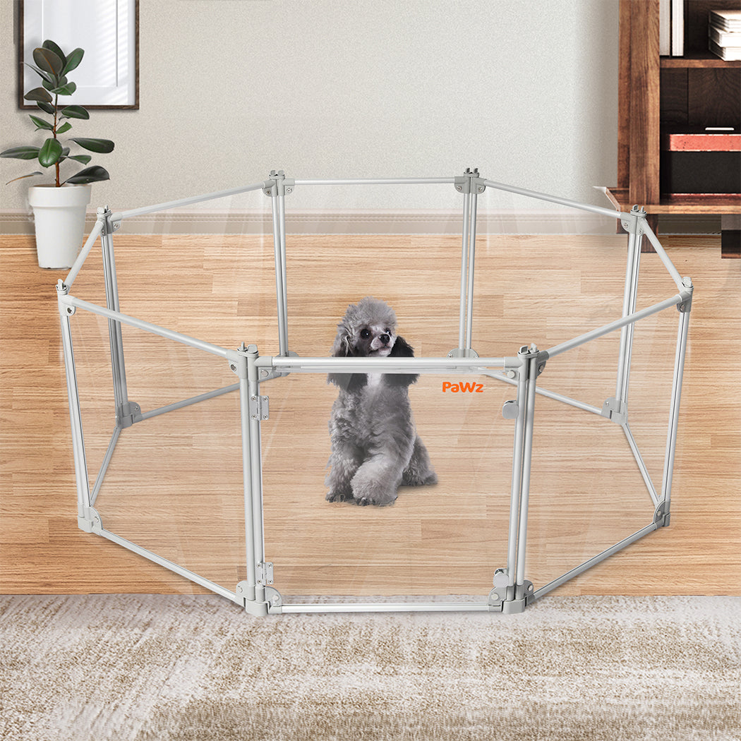 Pawz Pet Playpen Transparent Acrylic Clear Folding Dog Fence Kennel 8 Panel-1954802350375964678