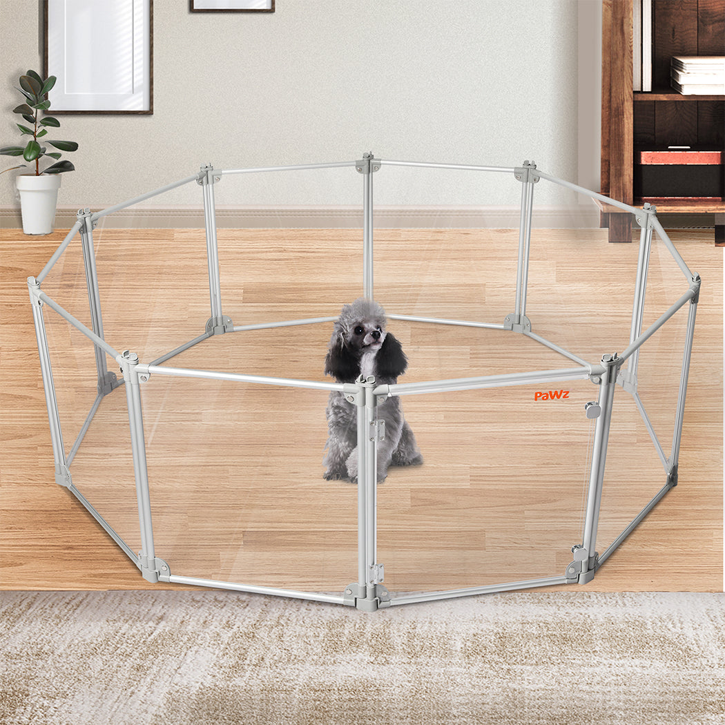 Pawz Pet Playpen Transparent Acrylic Clear Folding Dog Fence Kennel 10 Panel-1954802350732480518