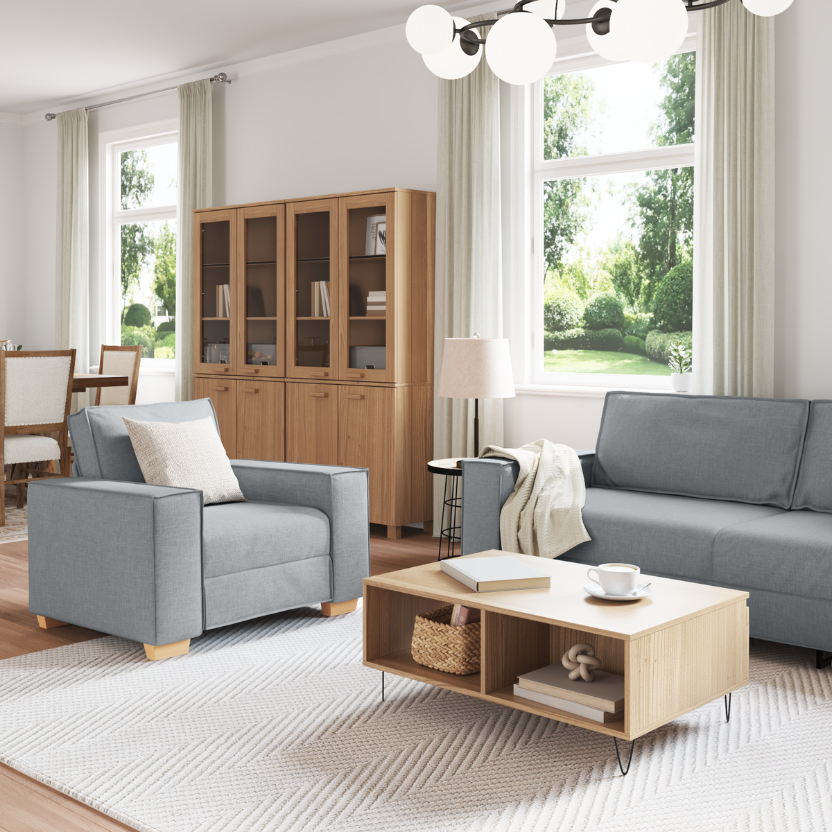 Sofa 3 pcs Light Grey 220 x 80 x 84 cm Linen-blend fabric