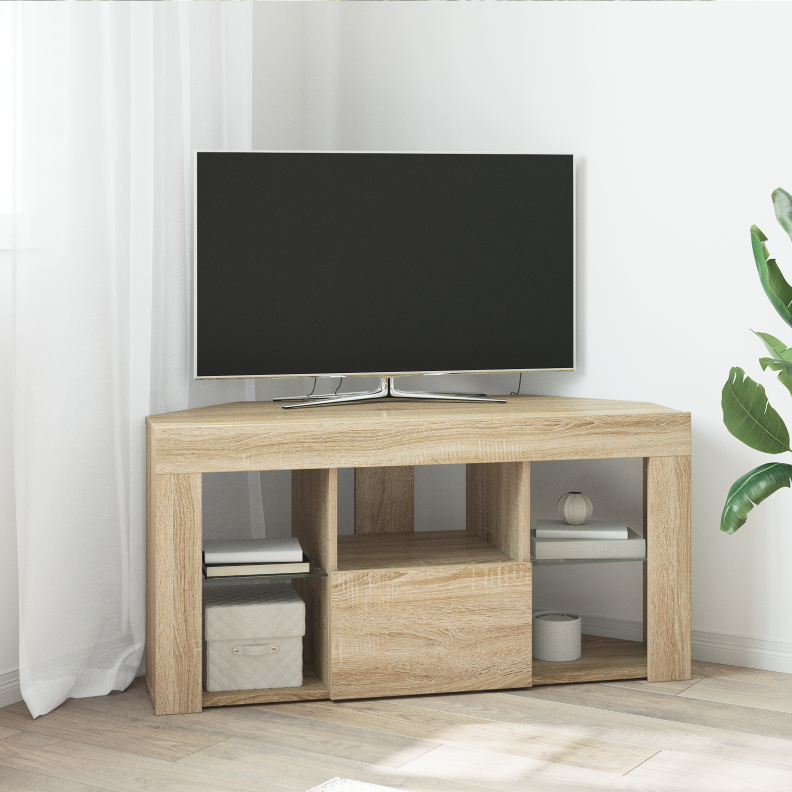Corner LED TV Cabinet Wall-mounted Sonoma Oak 100 x 40 x 50 cm