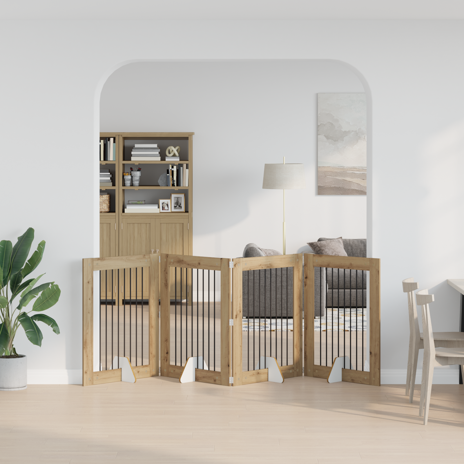 Foldable Dog Gate with Stands 4 pcs Artisan Oak 321 cm