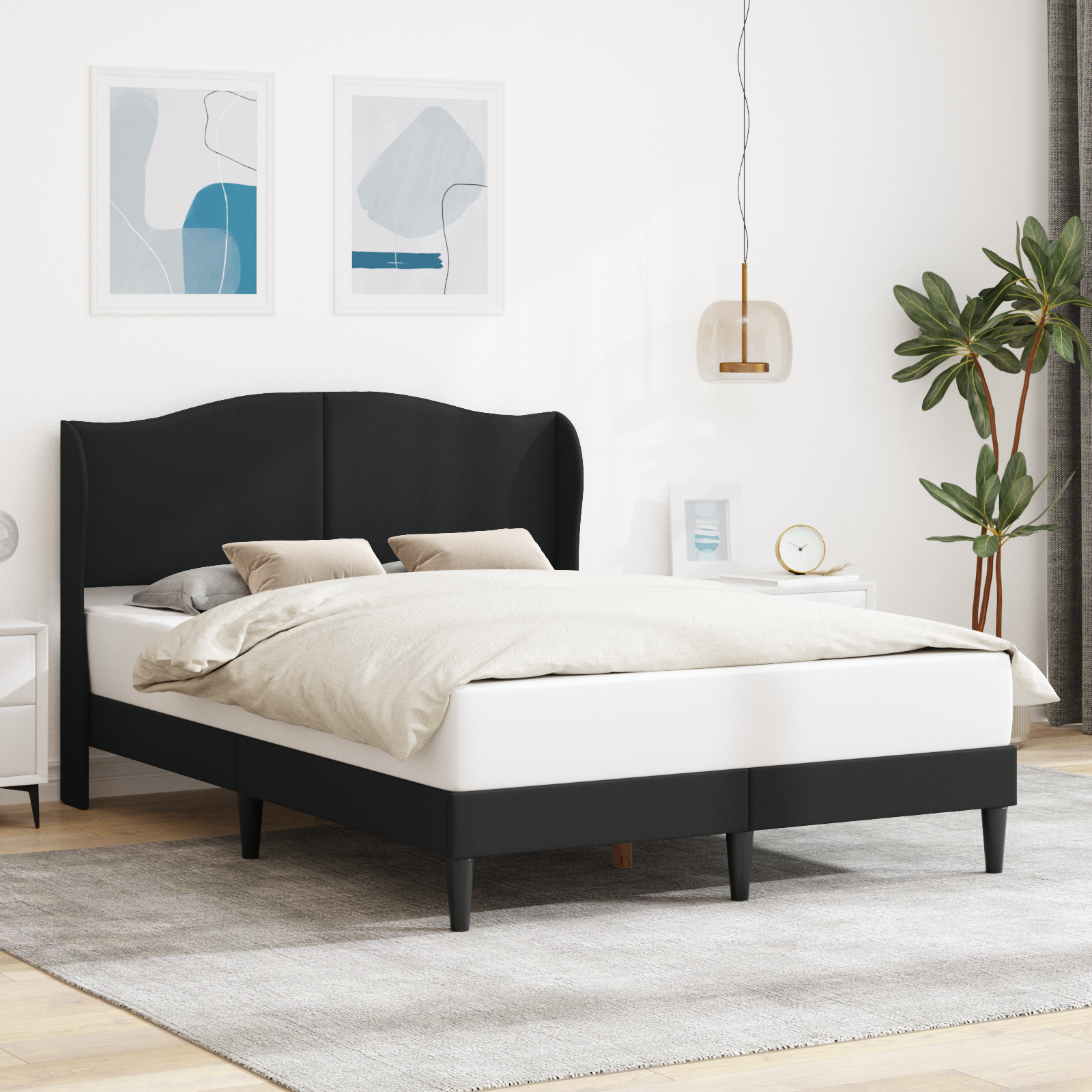 Bed Frame with Headboard Black 153 x 203 cm Faux Leather