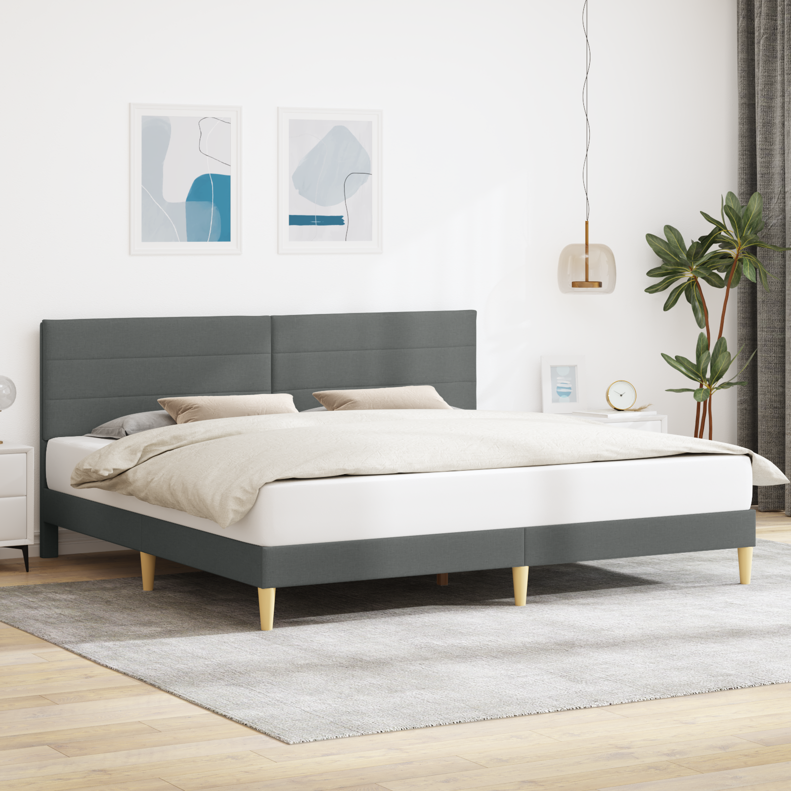 Bed Frame with Headboard Dark Grey 180 x 200 cm Fabric