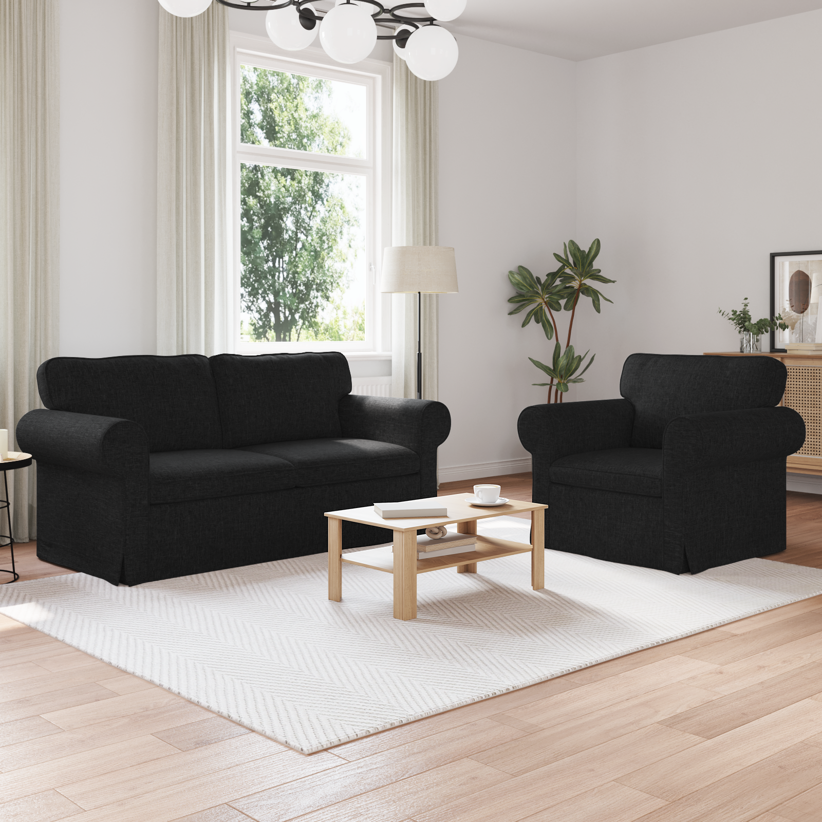 Sofa Set 2 pcs Black 175 x 82 x 80 cm Fabric