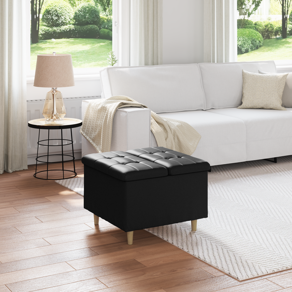 Storage Ottoman with Cushion Black 60 x 60 x 45 cm Faux leather
