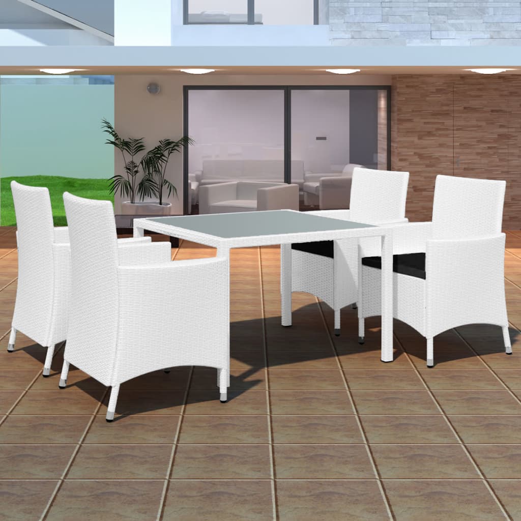 5 Piece Outdoor Dining Set Poly Rattan Cream White