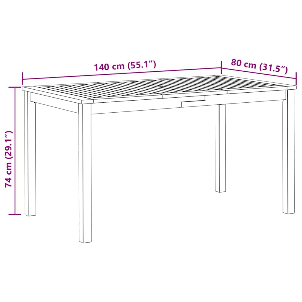 Garden Table 140x80x74 cm Solid Acacia Wood