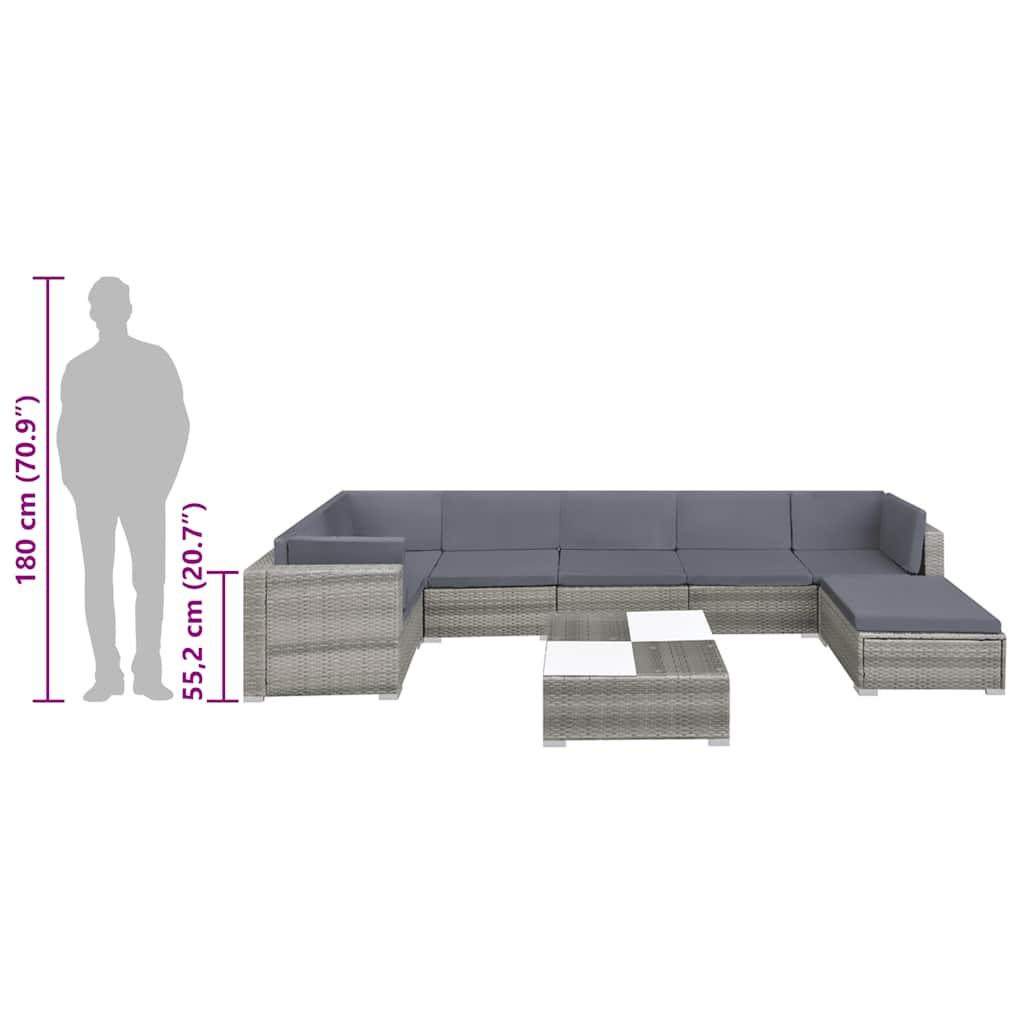 8 Piece Garden Lounge Set with Cushions Poly Rattan Grey