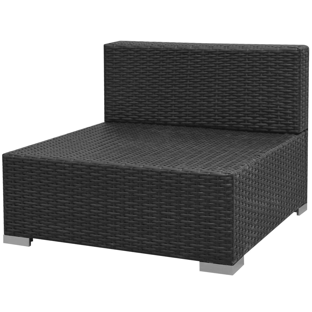7 Piece Garden Lounge Set with Canopy Poly Rattan Black