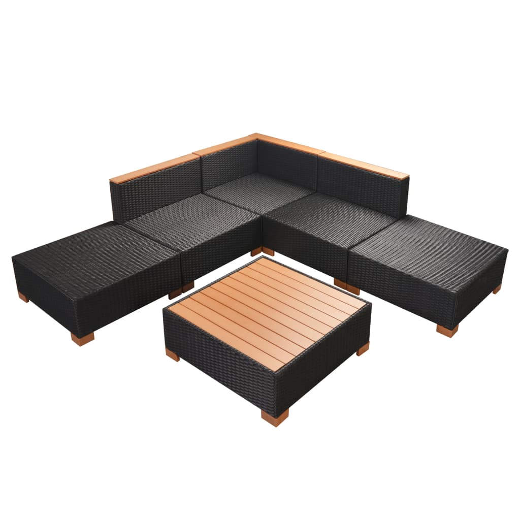 6 Piece Garden Lounge Set with Cushions Poly Rattan Black