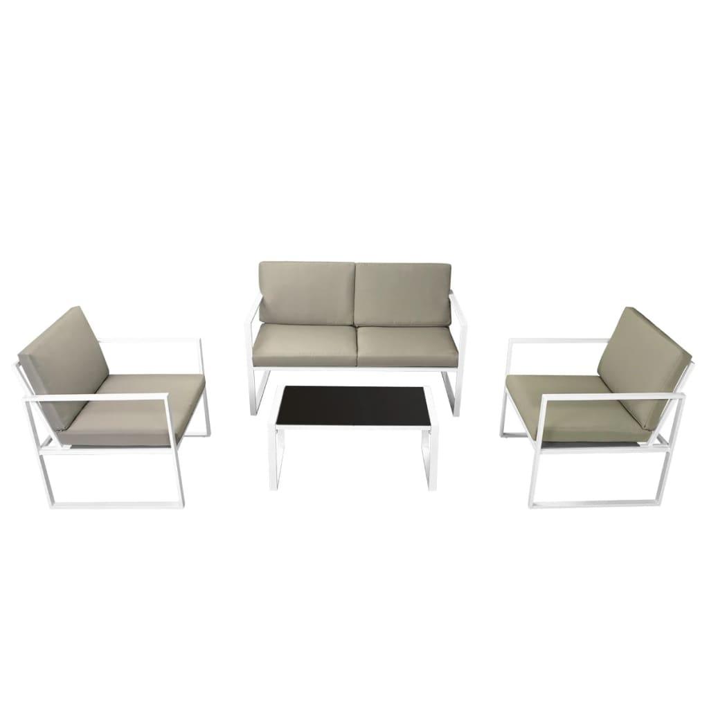 4 Piece Garden Lounge Set with Cushions Steel White