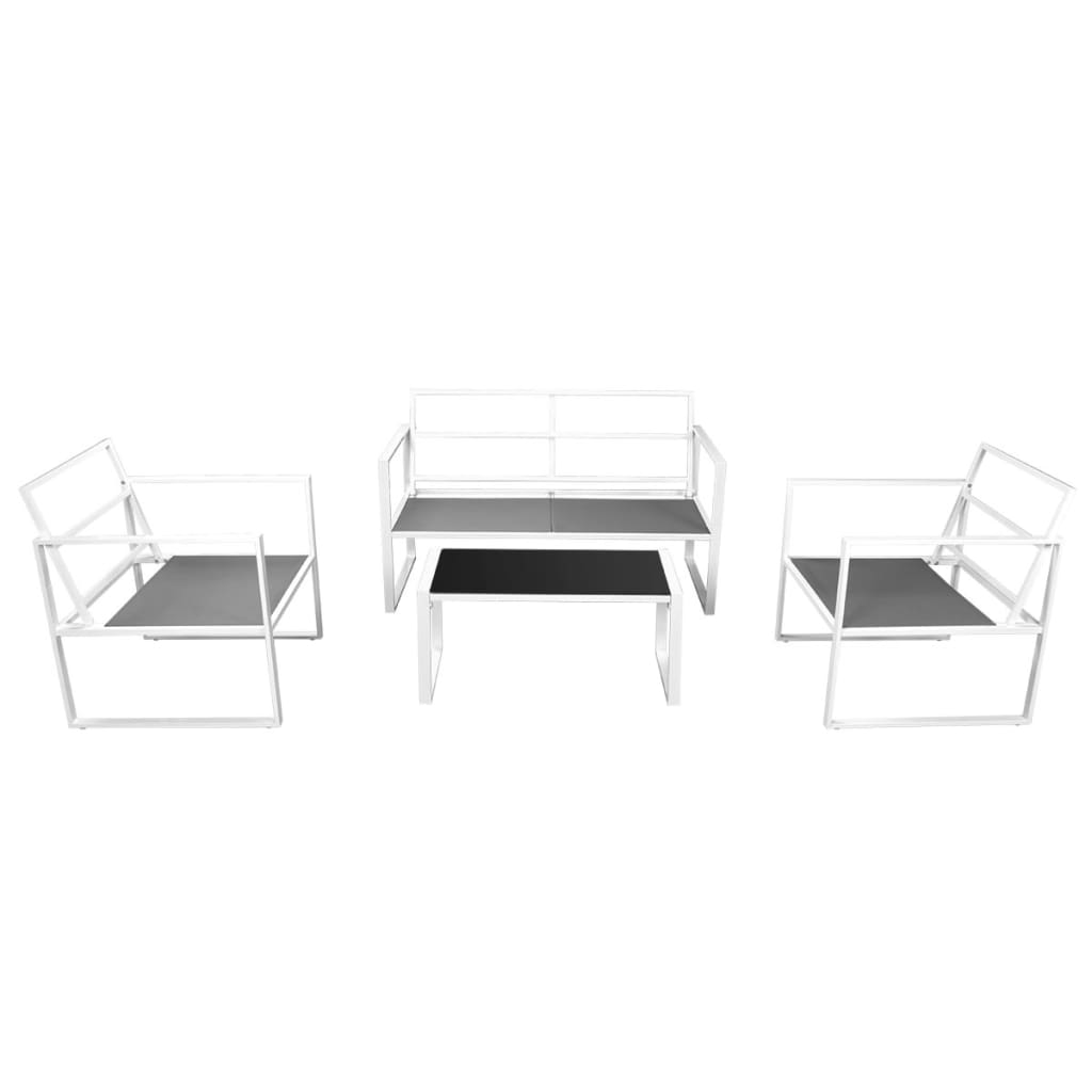 4 Piece Garden Lounge Set with Cushions Steel White
