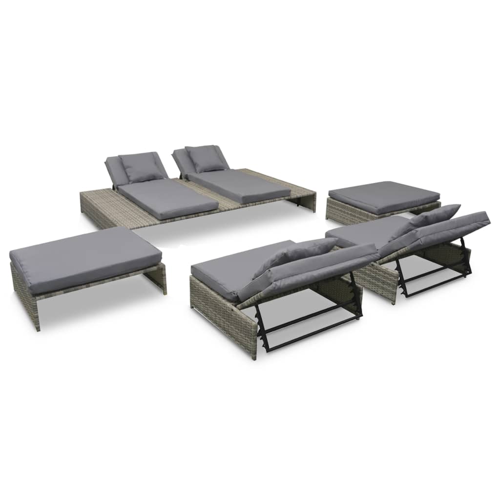 5 Piece Garden Lounge Set with Cushions Poly Rattan Grey