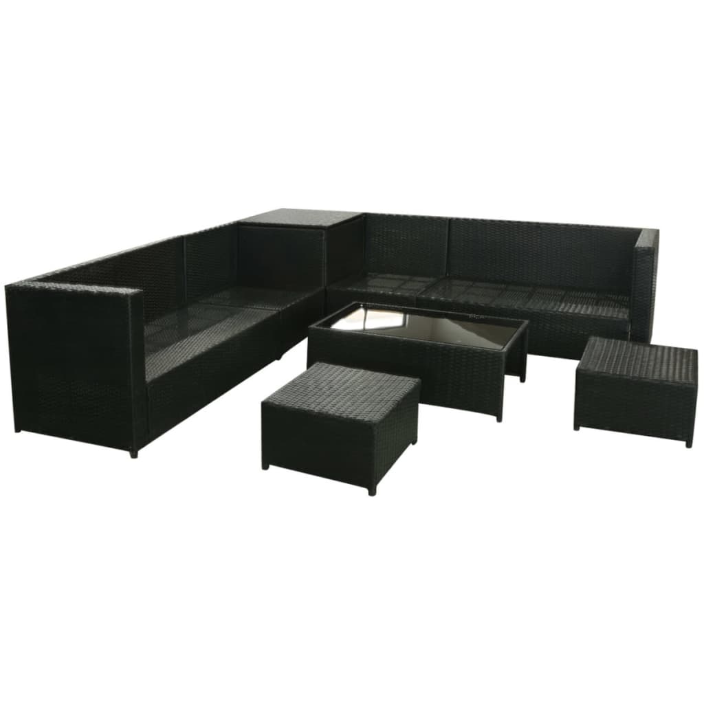 8 Piece Garden Lounge Set with Cushions Poly Rattan Black