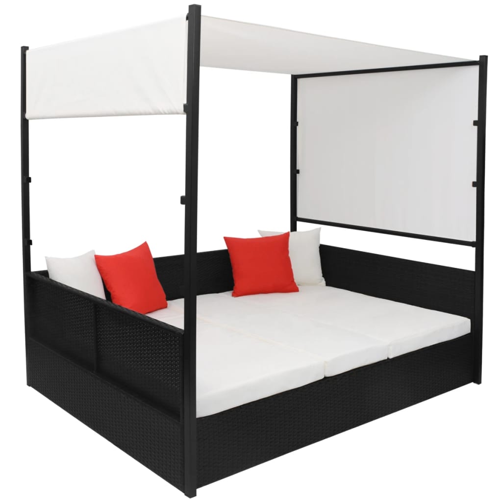 Garden Bed with Canopy Black 190x130 cm Poly Rattan