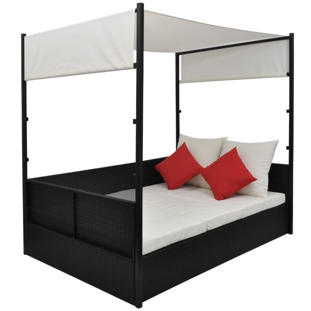 Garden Bed with Canopy Black 190x130 cm Poly Rattan