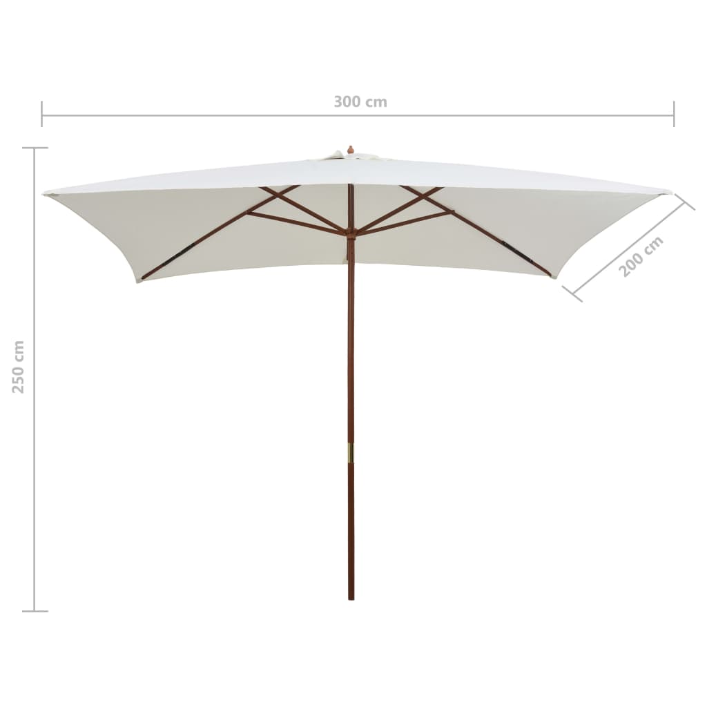 Garden Parasol 200x300 cm Wooden Pole Cream White