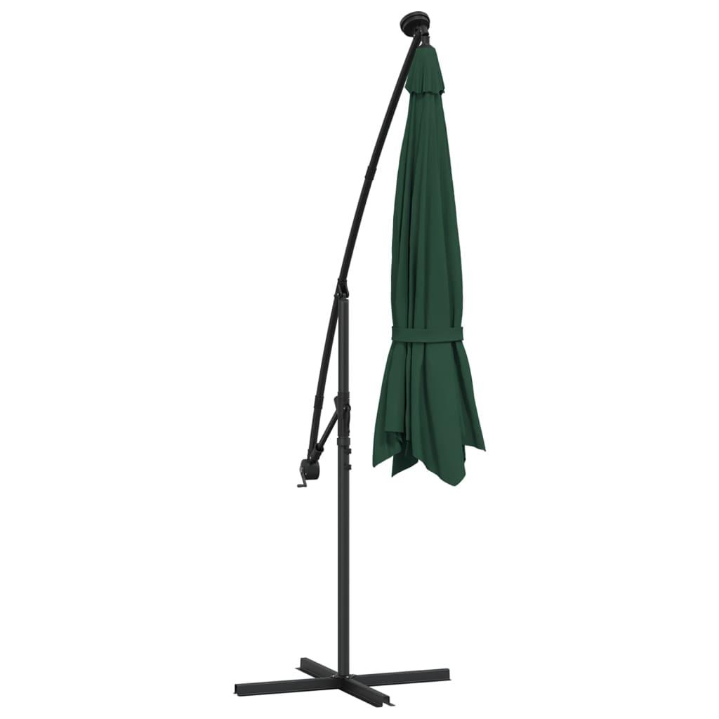 Hanging Garden Parasol with LED Lighting 300 cm Green Metal Pole