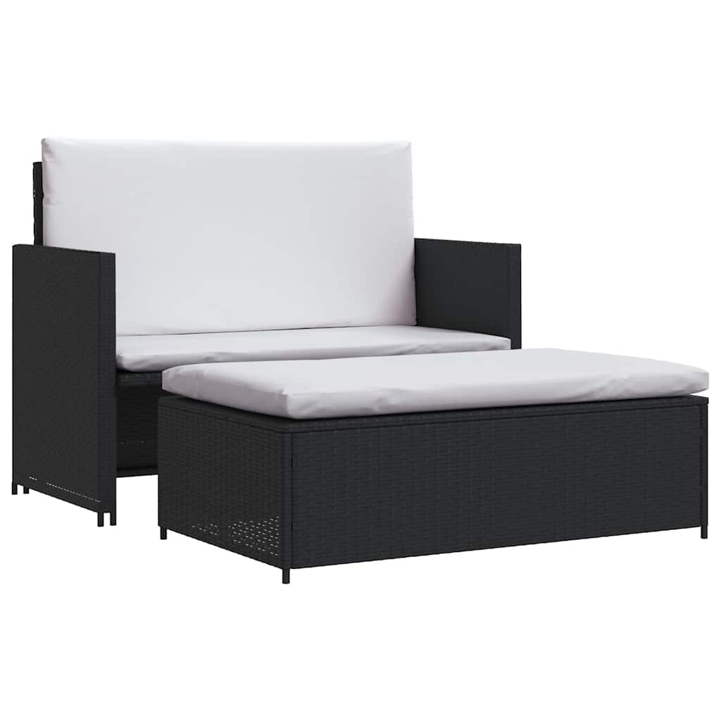 2 Piece Garden Lounge Set with Cushions Poly Rattan Black