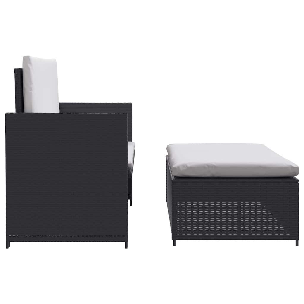 2 Piece Garden Lounge Set with Cushions Poly Rattan Black