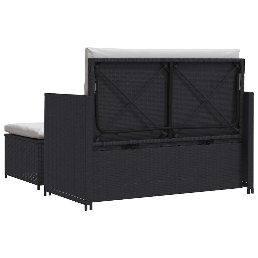 2 Piece Garden Lounge Set with Cushions Poly Rattan Black