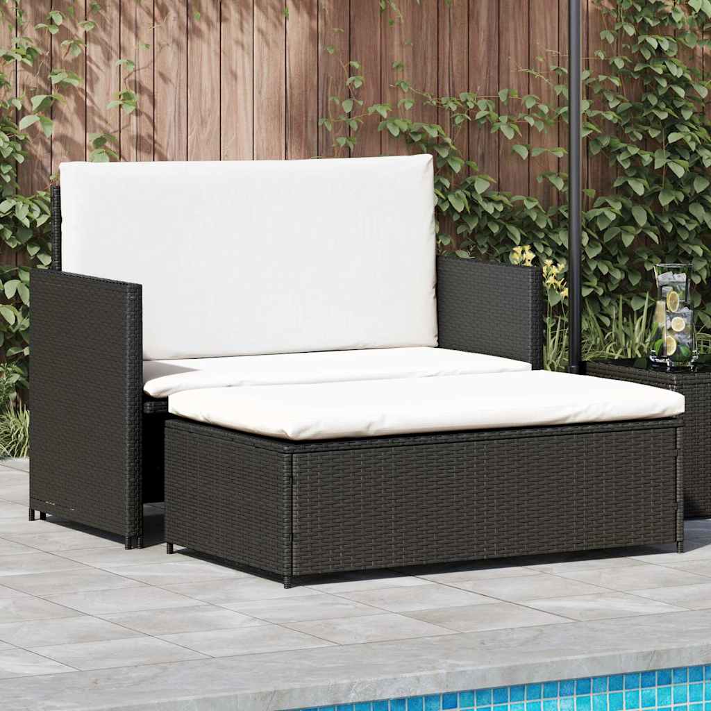 2 Piece Garden Lounge Set with Cushions Poly Rattan Black