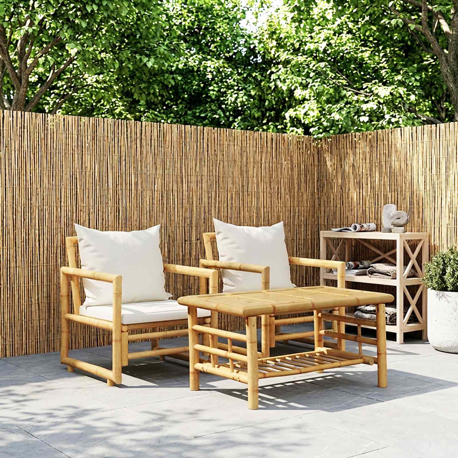 Garden Chairs 2 pcs with Cushions and Pillows Bamboo