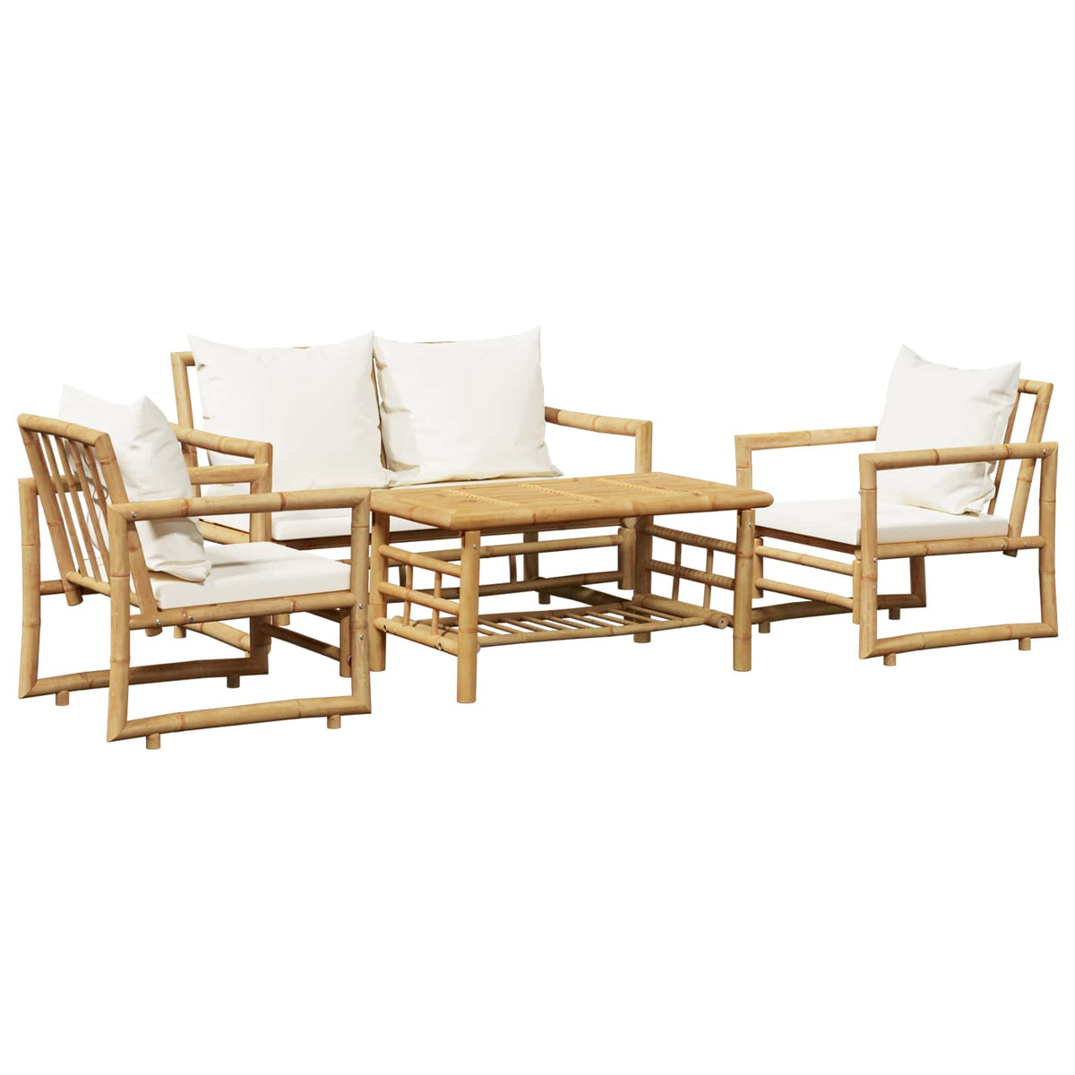 4 Piece Garden Lounge Set with Cushions Bamboo