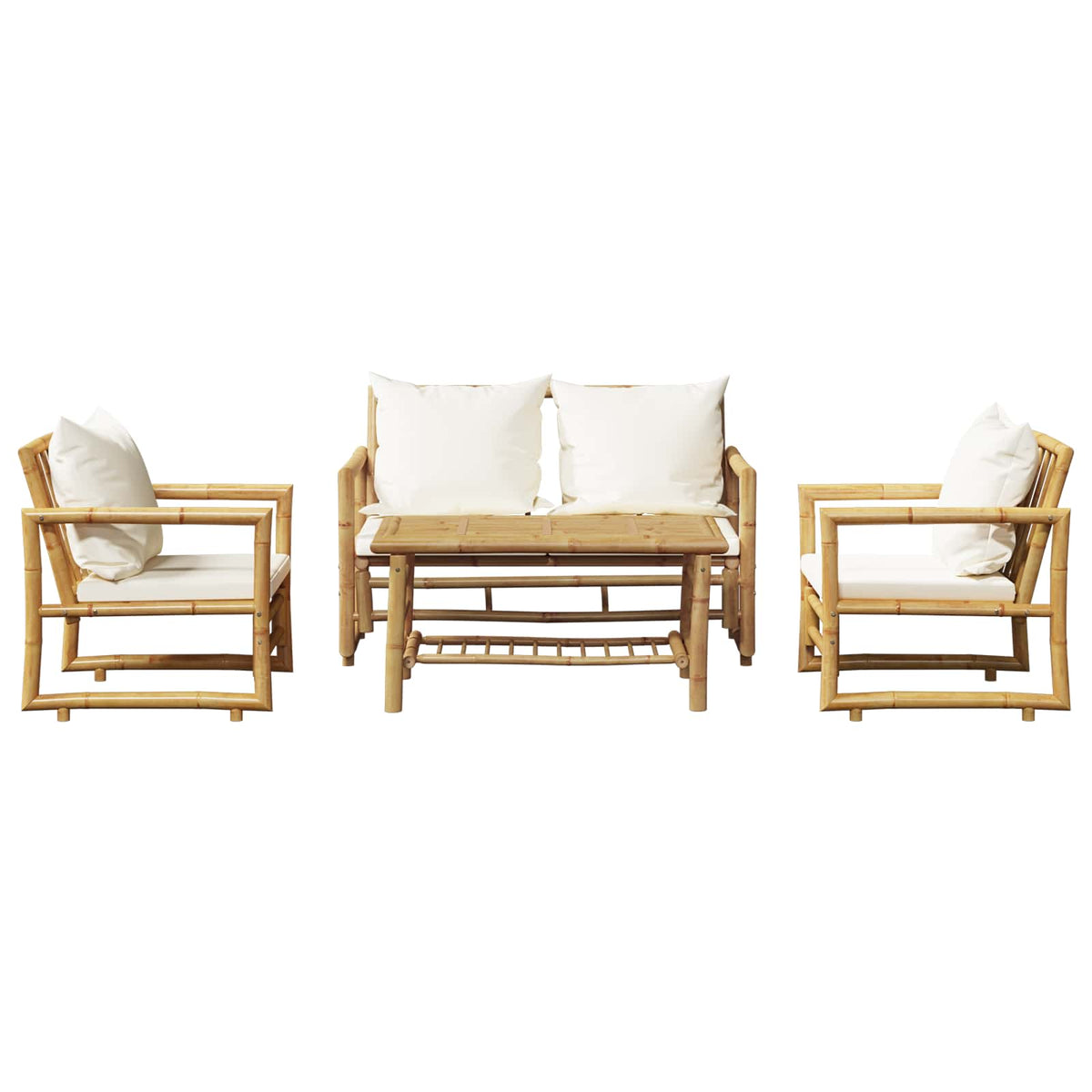 4 Piece Garden Lounge Set with Cushions Bamboo