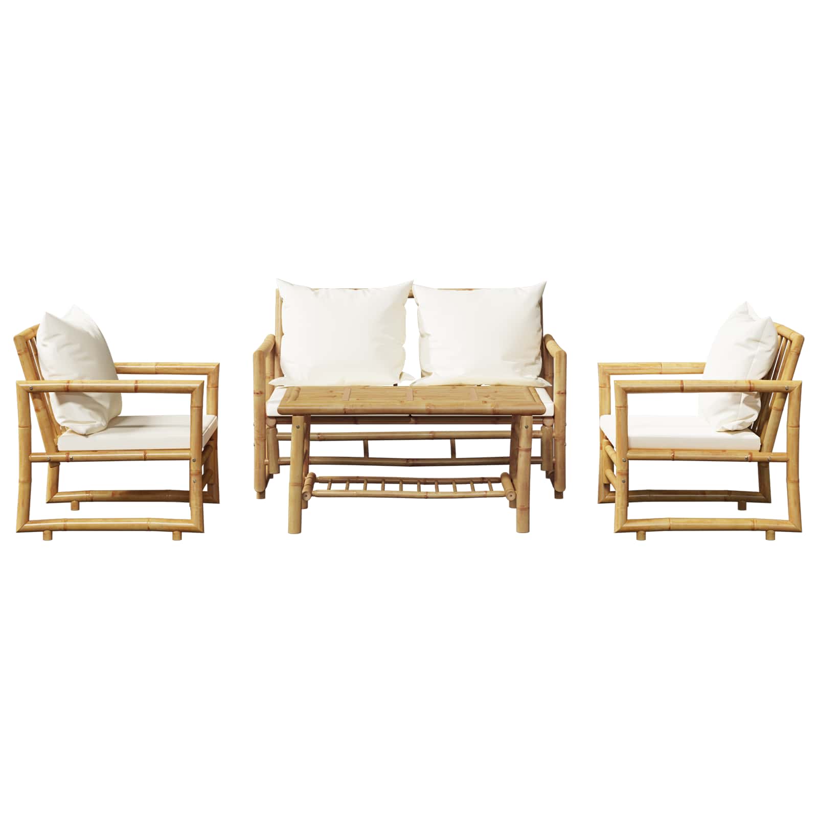 4 Piece Garden Lounge Set with Cushions Bamboo