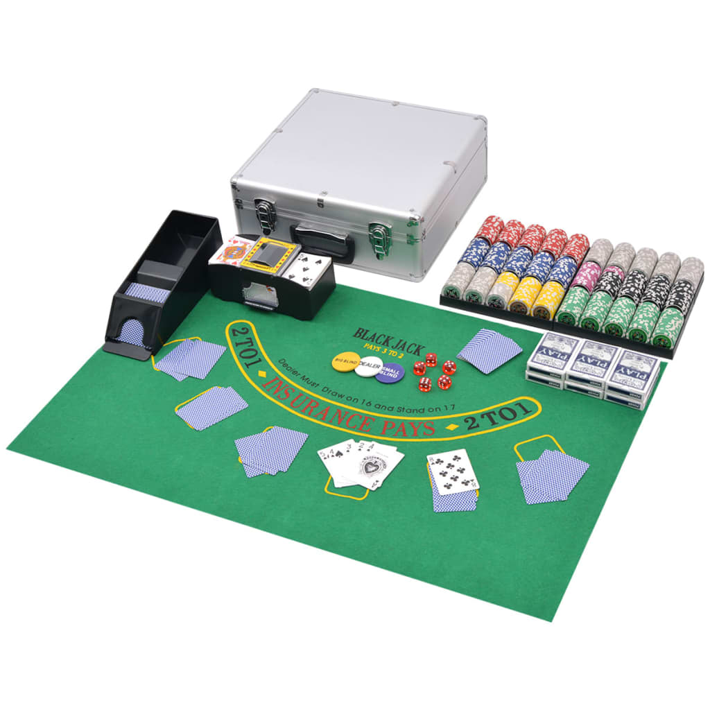 Combine Poker/Blackjack Set with 600 Laser Chips Aluminium