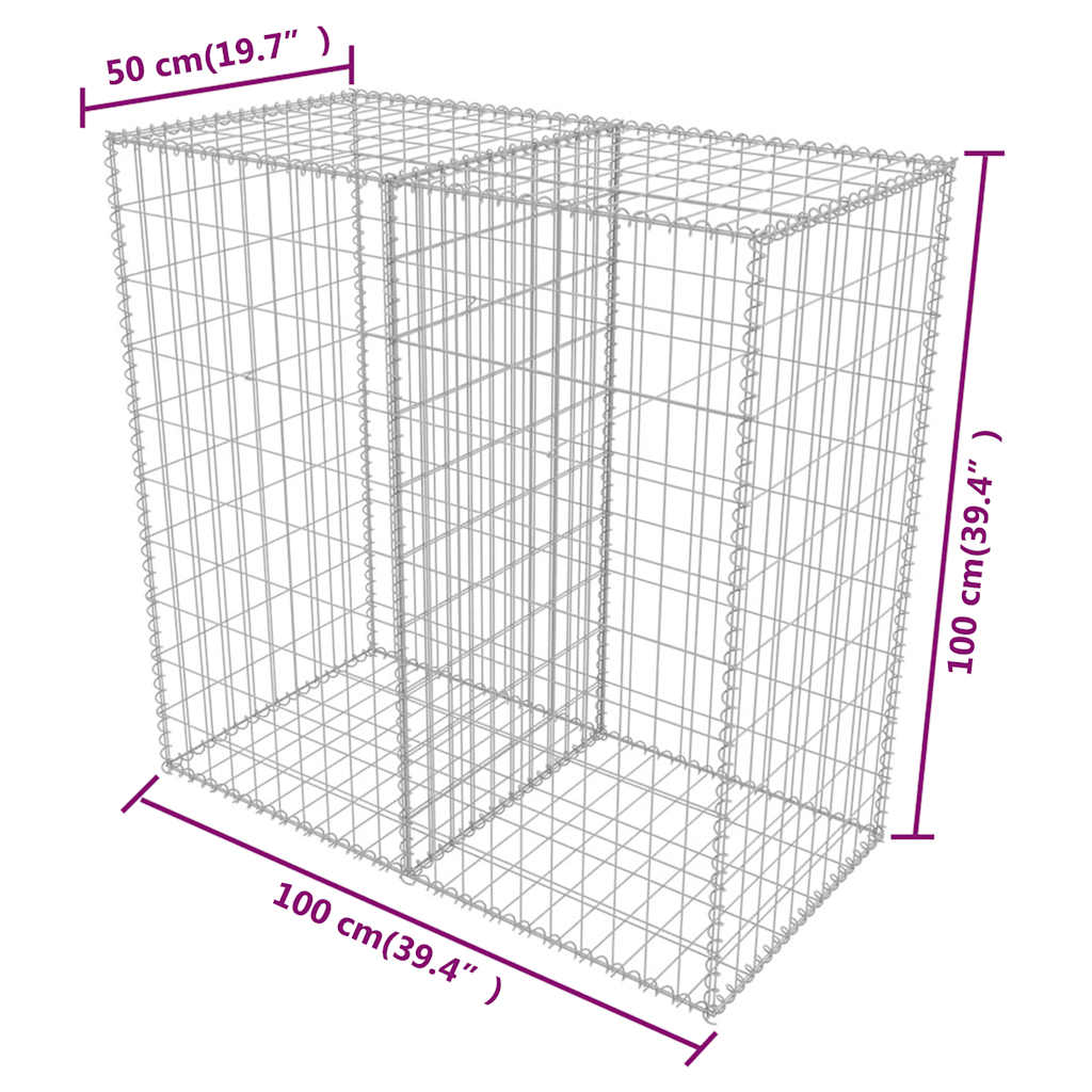 Gabion Basket Galvanised Steel 100x50x100 cm