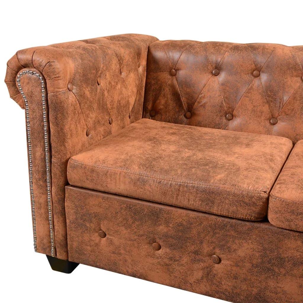 Chesterfield Corner Sofa 5-Seater Artificial Leather Brown