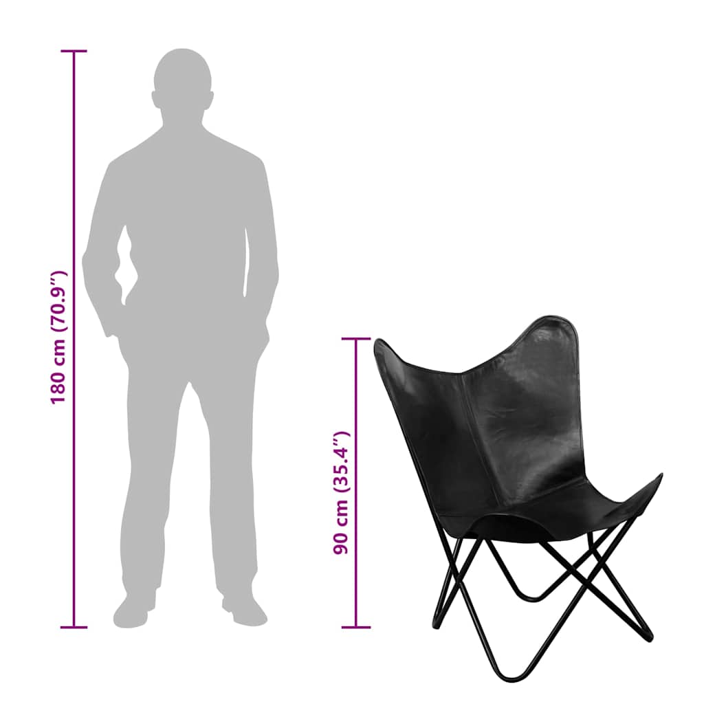 Butterfly Chair Black Real Leather