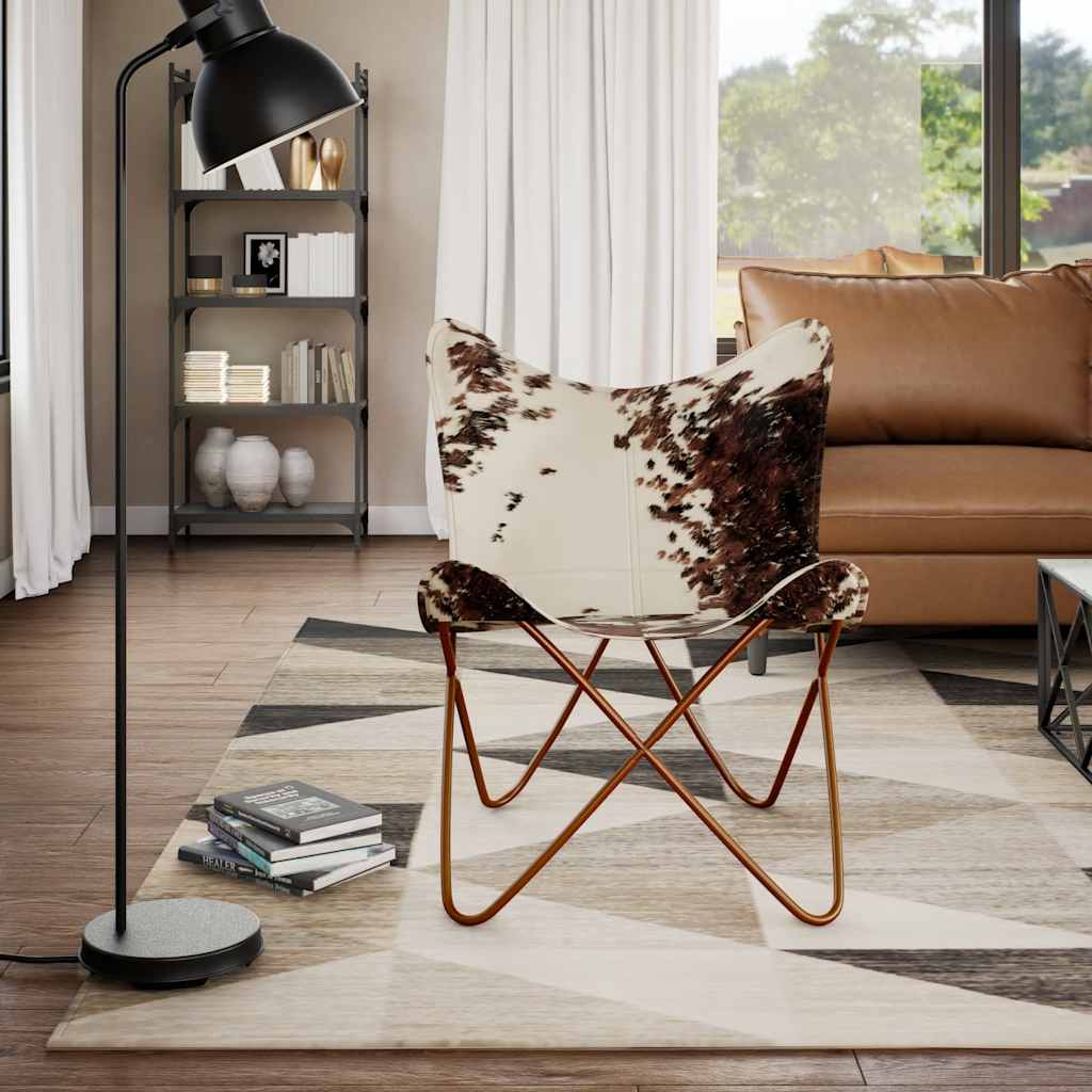 Butterfly Chair Brown and White Real Cowhide Leather