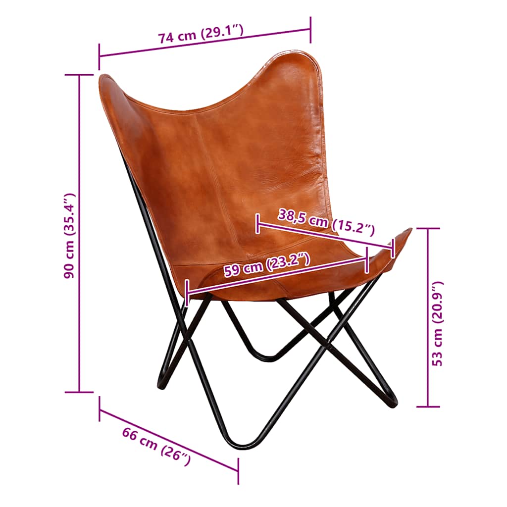 Butterfly Chair Brown Real Leather