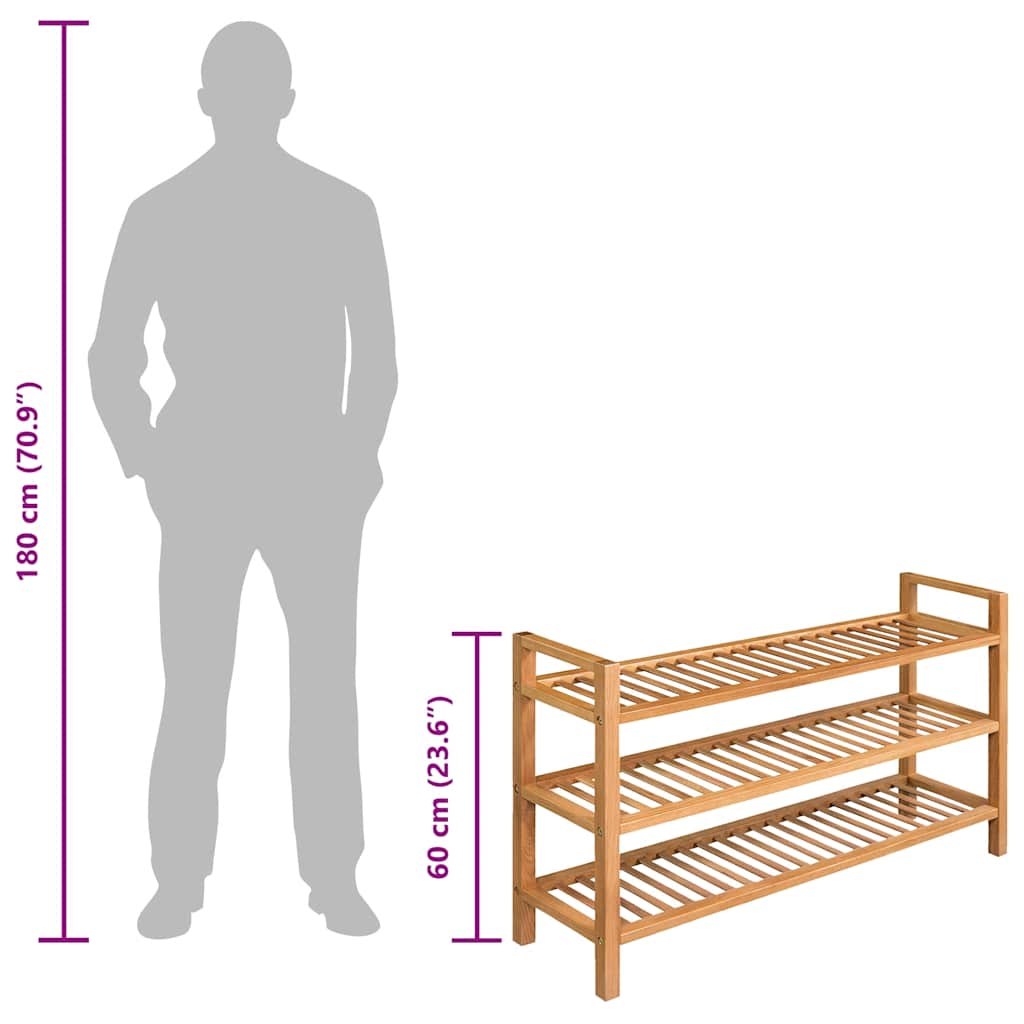 Shoe Rack with 3 Shelves 100x27x60 cm Solid Oak Wood