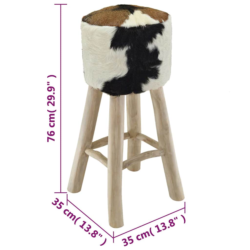 Bar Stool Goatskin Leather and Solid Teak Wood