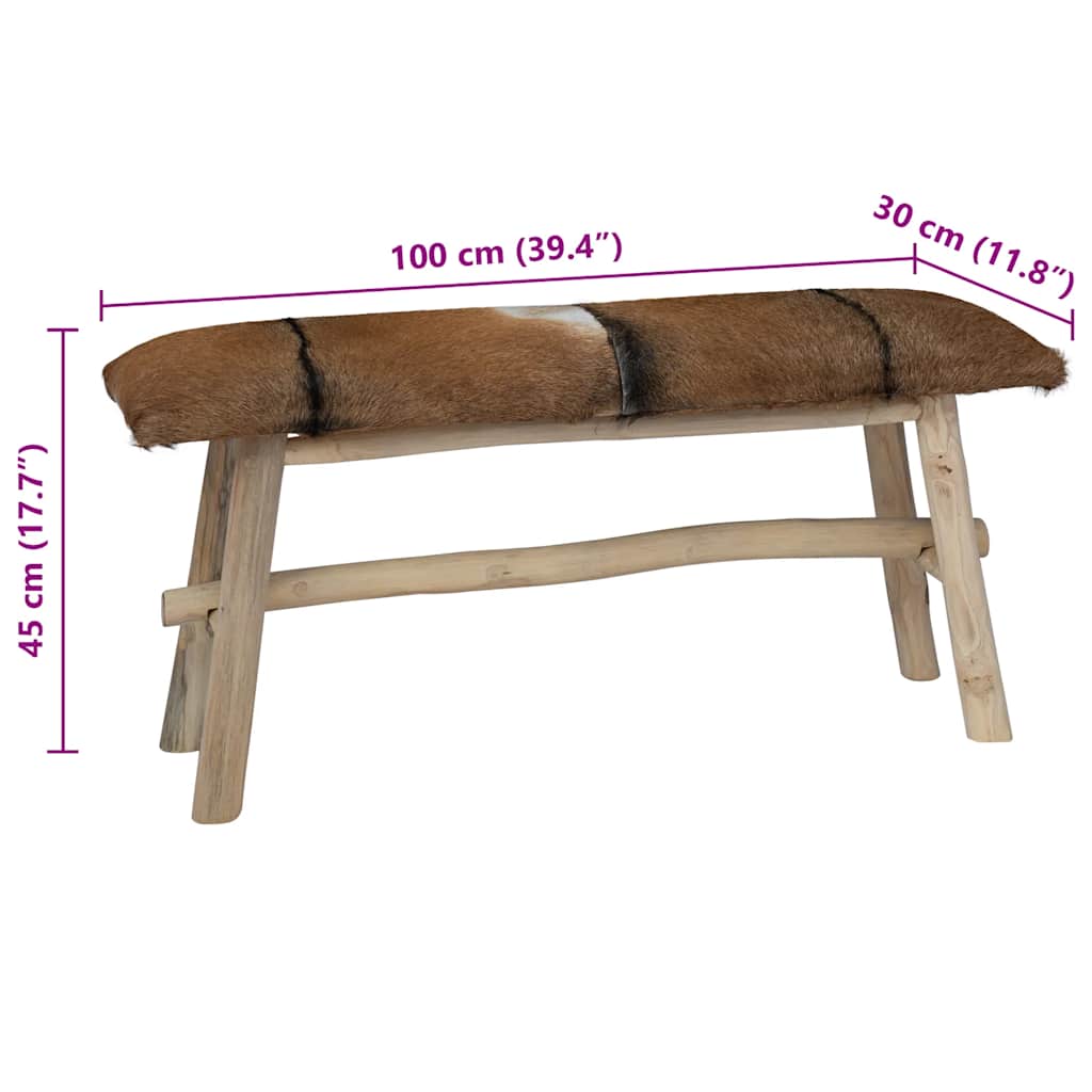 Bench Real Leather Teak