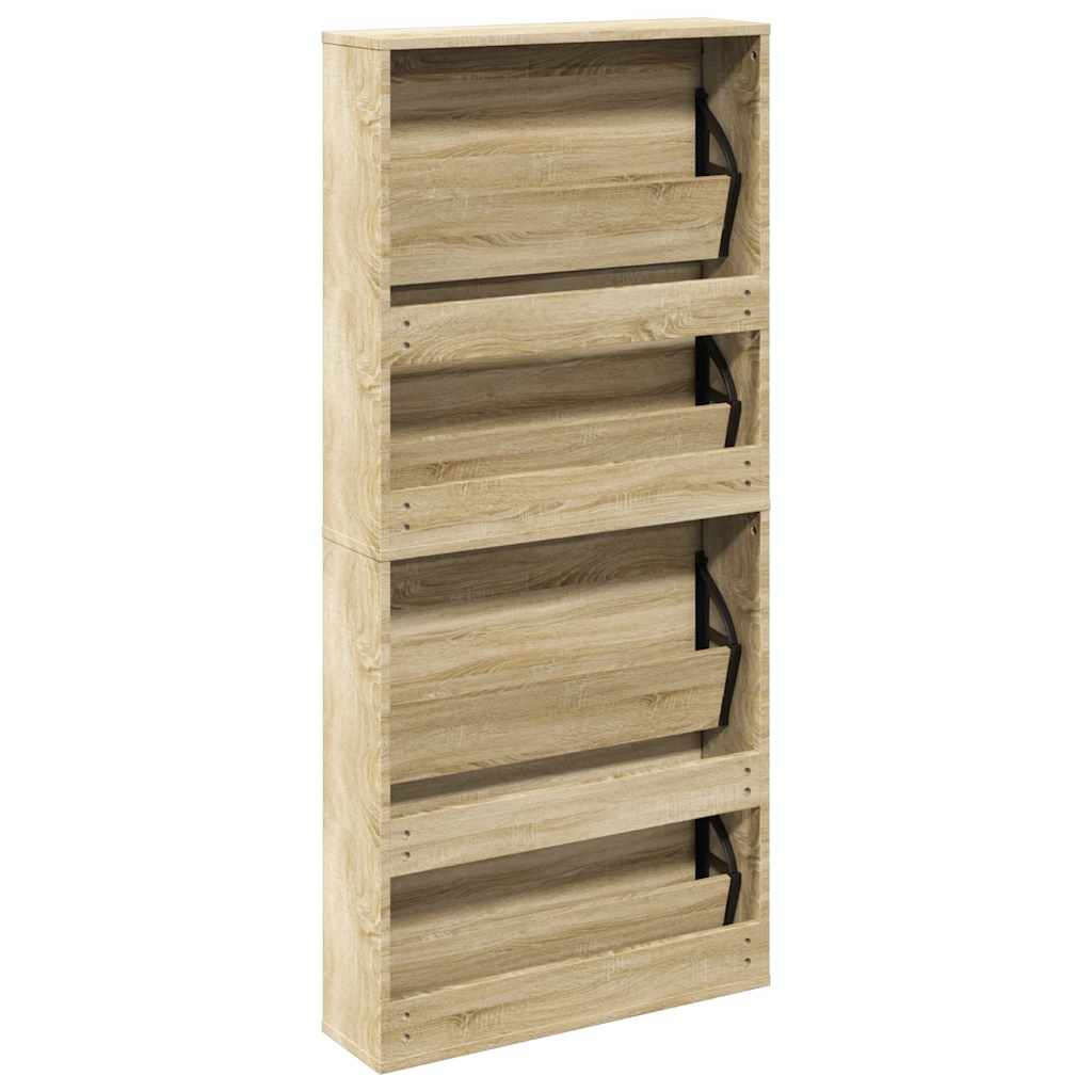 Shoe Cabinet 4-Layer Mirror Oak 63x17x134 cm