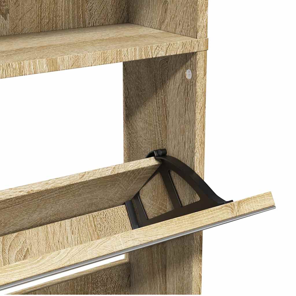 Shoe Cabinet 4-Layer Mirror Oak 63x17x134 cm
