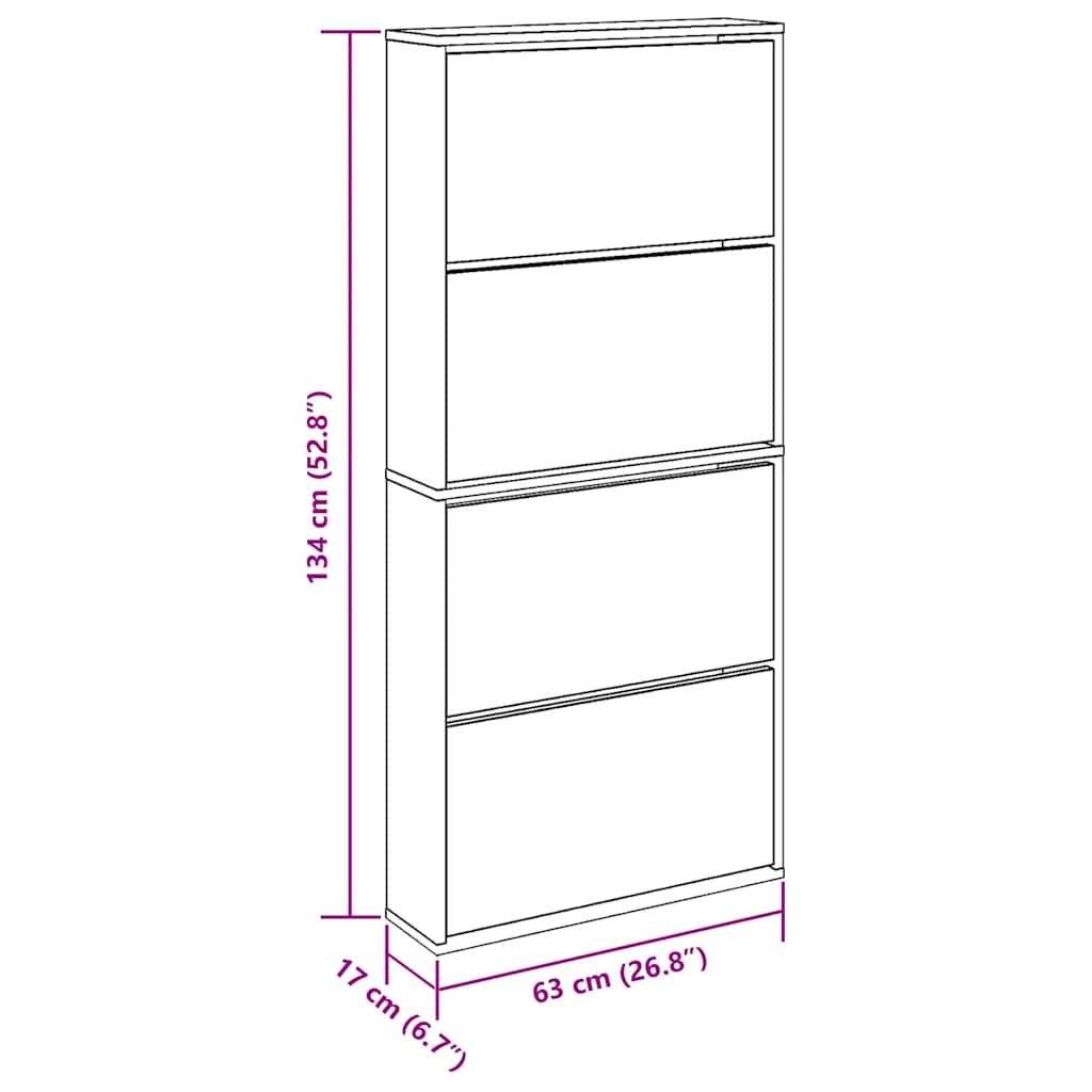 Shoe Cabinet 4-Layer Mirror Oak 63x17x134 cm
